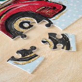 Zwarte kerstkerstkerstrode vrachtwagen uit de Puzz Legpuzzel (Zijkant)