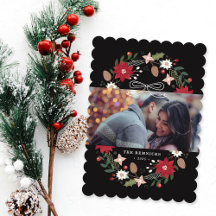 Zwarte Kerstkrans Bloemrijke Kerst Foto Kaart