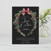 Zwarte Kerstkrans Rode Winter Feestelijke bruiloft Kaart (Staand voorkant)