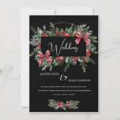Zwarte Kerstkrans Rode Winter Feestelijke bruiloft Kaart (Voorkant)