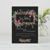 Zwarte Kerstkrans Rode Winter Feestelijke bruiloft Kaart (Staand voorkant)