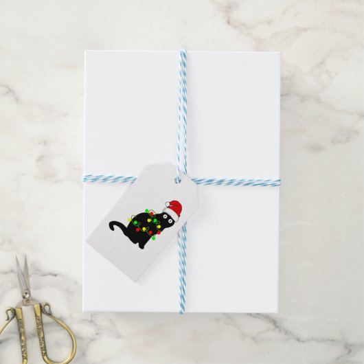 Zwarte kerstlampjes cadeaulabel (Met Touw)