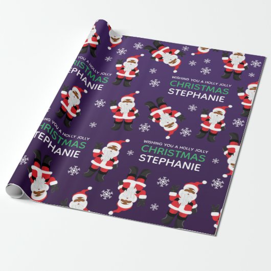 Zwarte Kerstman Cadeaupapier (Uitgerold)