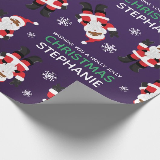 Zwarte Kerstman Cadeaupapier (Hoek)