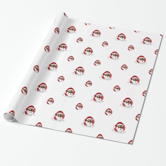 Zwarte Kerstman Cartoon Cadeaupapier (Uitgerold)