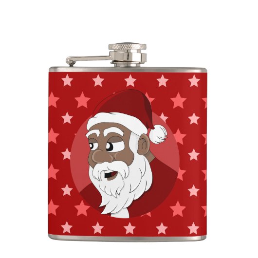 Zwarte Kerstman Cartoon Heupfles (Voorkant)