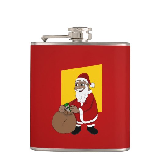 Zwarte Kerstman Cartoon Heupfles (Voorkant)