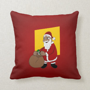 Zwarte Kerstman Cartoon Kussen