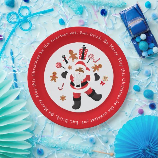 Zwarte Kerstman eet. Drink. Wees vriendelijk. Papieren Bordje (Feest)