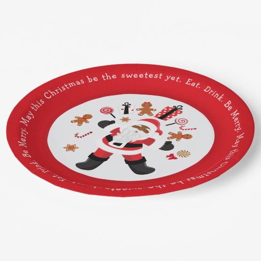 Zwarte Kerstman eet. Drink. Wees vriendelijk. Papieren Bordje (Gekanteld)