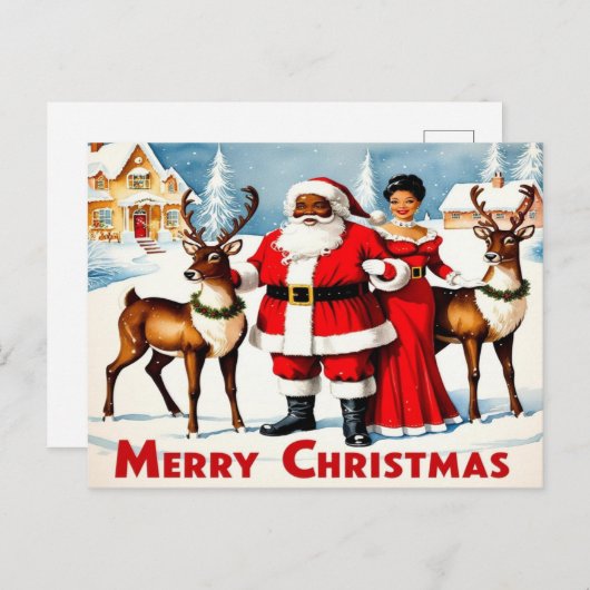 Zwarte Kerstman en mevrouw Claus Kerst Briefkaart (Voorkant / Achterkant)