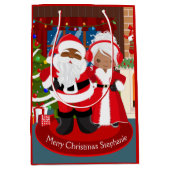 Zwarte Kerstman en Mrs Claus Medium Cadeauzakje (Voorkant)