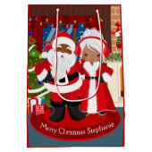 Zwarte Kerstman en Mrs Claus Medium Cadeauzakje (Achterkant)