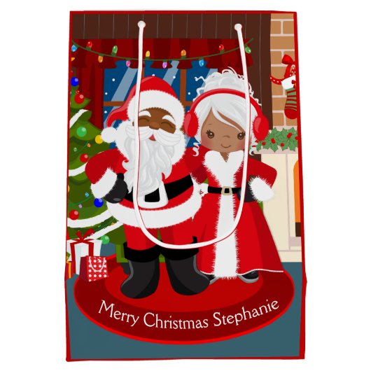 Zwarte Kerstman en Mrs Claus Medium Cadeauzakje (Achterkant)