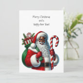 Zwarte Kerstman en Tas van Gifts Platte Kaart Pers (Staand voorkant)