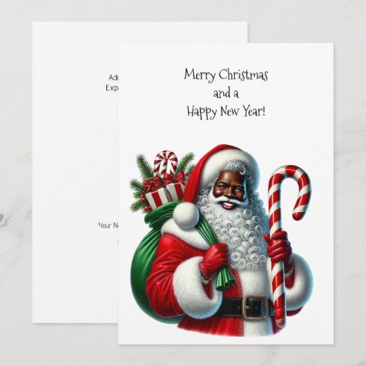 Zwarte Kerstman en Tas van Gifts Platte Kaart Pers (Voorkant / Achterkant)