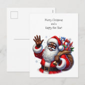 Zwarte kerstman en zak met cadeaus feestdagenkaart (Voorkant / Achterkant)