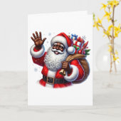 Zwarte kerstman en zak met cadeaus personaliseren  kaart (Gele Bloem)