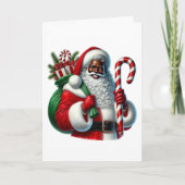 Zwarte kerstman en zak met cadeaus personaliseren  kaart (Voorkant)