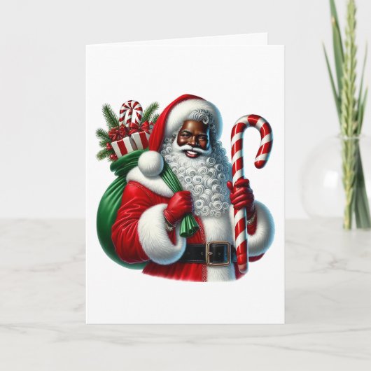 Zwarte kerstman en zak met cadeaus personaliseren  kaart (Voorkant)