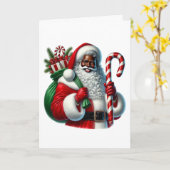 Zwarte kerstman en zak met cadeaus personaliseren  kaart (Gele Bloem)