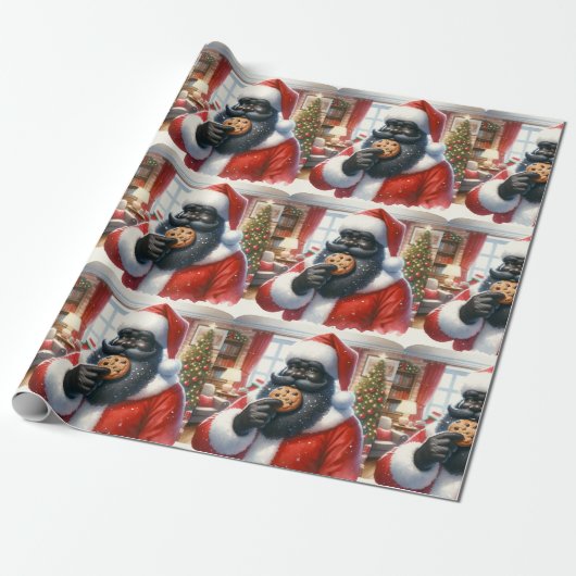 Zwarte kerstman eten koekjes inpakpapier (Uitgerold)