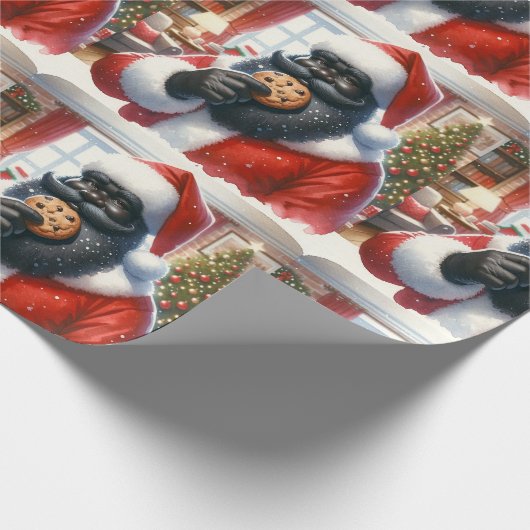 Zwarte kerstman eten koekjes inpakpapier (Hoek)