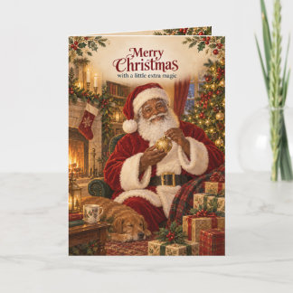 Zwarte Kerstman Gezellige Haard Kerstkaart Kaart