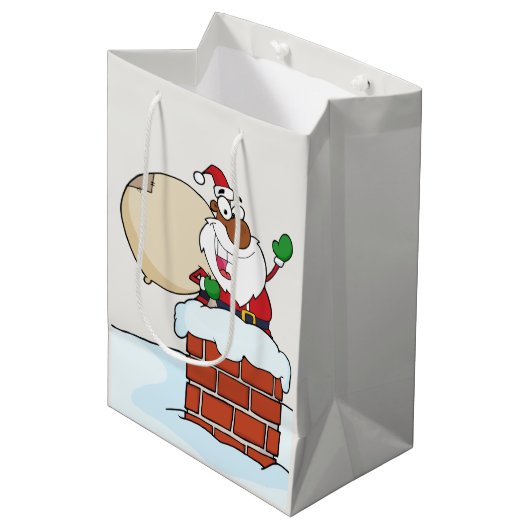 Zwarte kerstman in Chimney Gift Bag Medium Cadeauzakje (Voorkant Gekanteld)