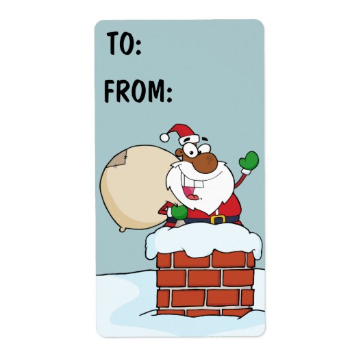 Zwarte kerstman in Chimney Gift Label (Voorkant)