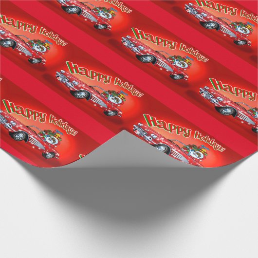 Zwarte Kerstman in een Corvette. Cadeaupapier (Hoek)