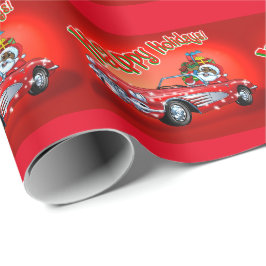 Zwarte Kerstman in een Corvette. Cadeaupapier