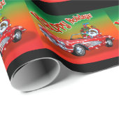 Zwarte Kerstman in een Corvette. Cadeaupapier (Rol Hoek)