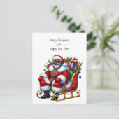 Zwarte Kerstman in een slee met geschenken Feestdagenkaart (Staand voorkant)