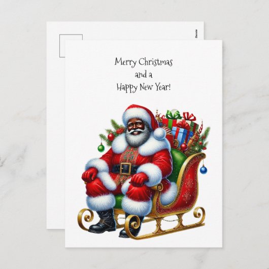 Zwarte Kerstman in een slee met geschenken Feestdagenkaart (Voorkant / Achterkant)