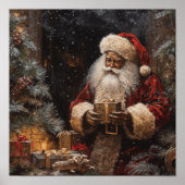 Zwarte Kerstman in het geven van Kerstmis Poster (Voorkant)