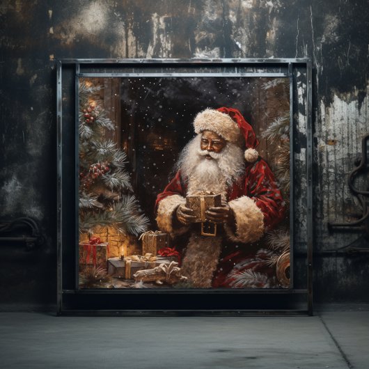 Zwarte Kerstman in het geven van Kerstmis Poster