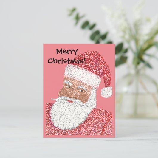 Zwarte Kerstman in Pointillism Aangepaste Briefkaa Briefkaart (Staand voorkant)