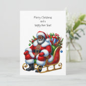 Zwarte Kerstman in Sleigh, Gifts Flat Kaart Person (Staand voorkant)