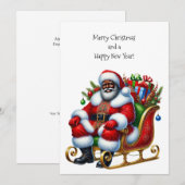 Zwarte Kerstman in Sleigh, Gifts Flat Kaart Person (Voorkant / Achterkant)