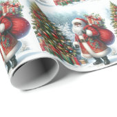 Zwarte Kerstman in Sneeuw Kerstboom & Cadeaus Cadeaupapier (Rol Hoek)