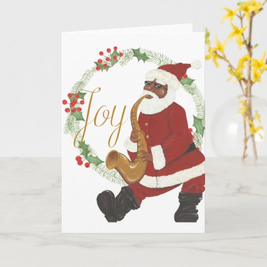 Zwarte Kerstman Kaart (Gele Bloem)