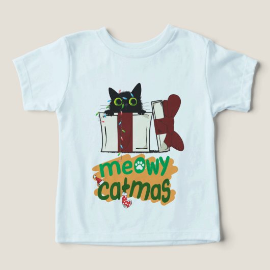 Zwarte Kerstman Kat Verward In Kerstboom Lichten (Design voorkant)