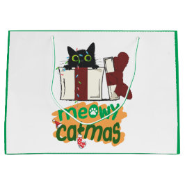 Zwarte Kerstman Kat Verward In Kerstboom Lichten Groot Cadeauzakje