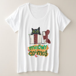Zwarte Kerstman Kat Verward In Kerstboom Lichten Grote Maat T-shirt