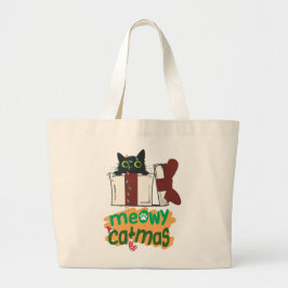 Zwarte Kerstman Kat Verward In Kerstboom Lichten Grote Tote Bag