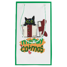 Zwarte Kerstman Kat Verward In Kerstboom Lichten Klein Cadeauzakje