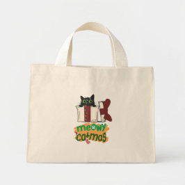 Zwarte Kerstman Kat Verward In Kerstboom Lichten Mini Tote Bag