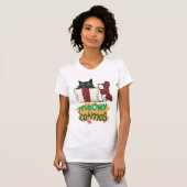 Zwarte Kerstman Kat Verward In Kerstboom Lichten T-shirt (Voorkant volledig)