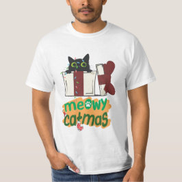 Zwarte Kerstman Kat Verward In Kerstboom Lichten T-shirt